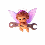 Baby Gaurdian Angel Holding Large Torque Wrench, the Alpha enterprise . com official logo