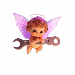 Baby Gaurdian Angel Holding Large Torque Wrench, the Alpha enterprise . com official logo