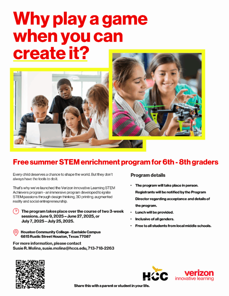 HCC flyer for June–July 2025 middle school summer programs