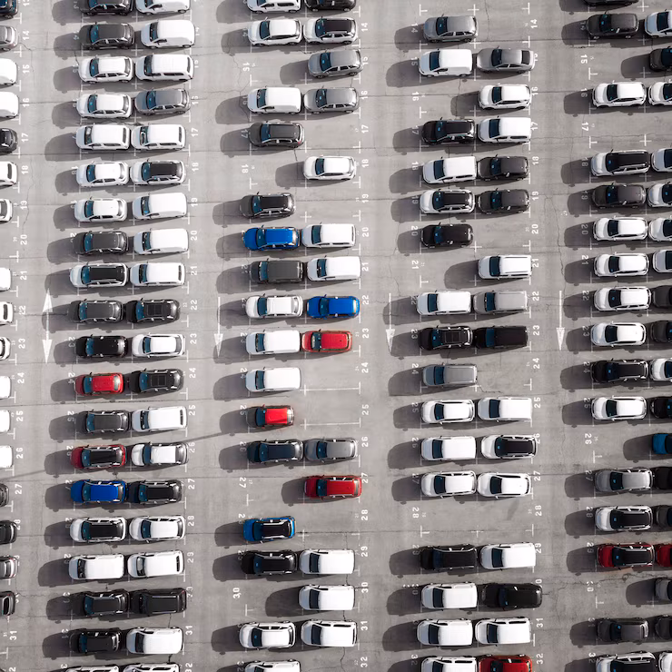 Professional fleet of many different type of vehicles representing corporate strength and executive-level partnership opportunities