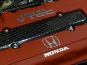 close up of red vtec engine